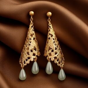 Gold Filigree Design Long Beads Drop Dangle Earrings Women Jewelry  #5